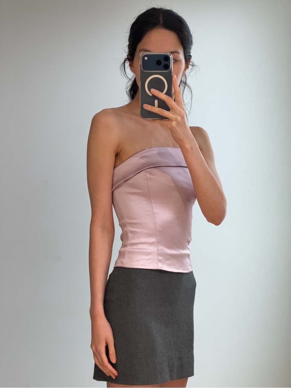Aritzia Strapless Satin Camisole in Dusty Pink